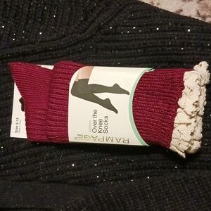 RAMPAGE 1 PAIR WOMEN'S OVER THE KNEE SOCKS WITH LACE TRIM